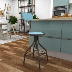 41 in. Teal Metal Vintage Bar Stool by Litton Lane -Outlet Litton Lane Store distressed blue gray litton lane bar stools 55416 44 1000