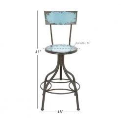 41 in. Teal Metal Vintage Bar Stool by Litton Lane -Outlet Litton Lane Store distressed blue gray litton lane bar stools 55416 c3 1000