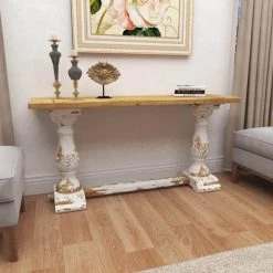 59 in. White Rectangle Wood Vintage Console Table by Litton Lane -Outlet Litton Lane Store distressed white litton lane console tables 14840 44 1000