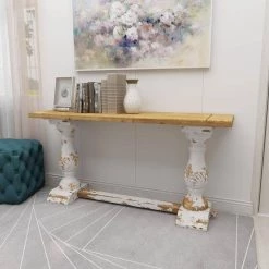 59 in. White Rectangle Wood Vintage Console Table by Litton Lane -Outlet Litton Lane Store distressed white litton lane console tables 14840 fa 1000