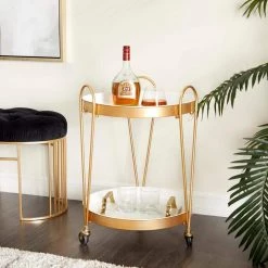 26 in. Gold Metal Contemporary Bar Cart by Litton Lane -Outlet Litton Lane Store gold litton lane bar carts 040088 31 1000