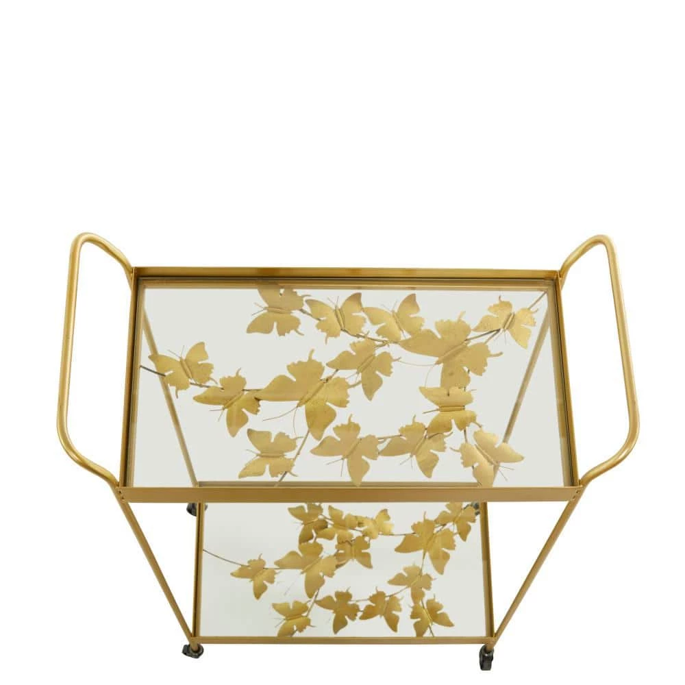 31 in. Gold Contemporary Metal Bar Cart by Litton Lane 10 31 in. Gold Contemporary Metal Bar Cart by Litton Lane - Image 8