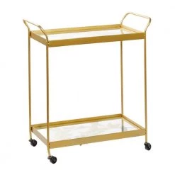 31 in. Gold Contemporary Metal Bar Cart by Litton Lane