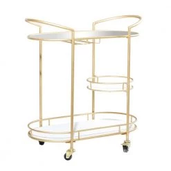 Gold Rolling 1 Glass and 2 Marble Shelves Bar Cart with Lockable Wheels and Mirrored Top by Litton Lane