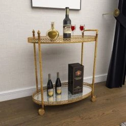 Gold Rolling 2 Mirrored Shelves Bar Cart with Lockable Wheels by Litton Lane -Outlet Litton Lane Store gold litton lane bar carts 93749 1f 1000