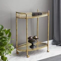 Gold Rolling 2 Mirrored Shelves Bar Cart with Lockable Wheels by Litton Lane -Outlet Litton Lane Store gold litton lane bar carts 93749 31 1000