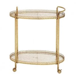 Gold Rolling 2 Mirrored Shelves Bar Cart with Lockable Wheels by Litton Lane