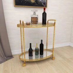 Gold Rolling 2 Mirrored Shelves Bar Cart with Lockable Wheels by Litton Lane -Outlet Litton Lane Store gold litton lane bar carts 93749 66 1000