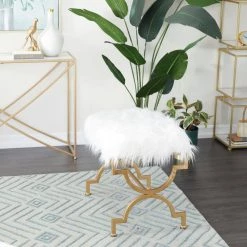 22 in. White and Gold Backless Metal Contemporary Stool by Litton Lane -Outlet Litton Lane Store gold litton lane bar stools 040447 31 1000