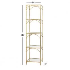 56 in. Gold Metal Contemporary 5-Shelf Shelving Unit by Litton Lane -Outlet Litton Lane Store gold litton lane bookcases bookshelves 041627 76 1000