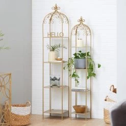 74 in. Gold Contemporary Metal 4 Shelf Shelving Unit (Set of 2) by Litton Lane -Outlet Litton Lane Store gold litton lane bookcases bookshelves 46038 31 1000
