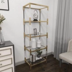 69 in. Gold Metal Contemporary 4 Shelf Shelving Unit by Litton Lane -Outlet Litton Lane Store gold litton lane bookcases bookshelves 56936 1d 1000