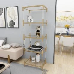 69 in. Gold Metal Contemporary 4 Shelf Shelving Unit by Litton Lane -Outlet Litton Lane Store gold litton lane bookcases bookshelves 56936 d4 1000