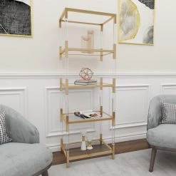 69 in. Gold Metal Contemporary 4 Shelf Shelving Unit by Litton Lane -Outlet Litton Lane Store gold litton lane bookcases bookshelves 56936 fa 1000