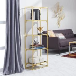 63 in. Metallic Gold/Black Metal 4-shelf Etagere Bookcase with Open Back by Litton Lane -Outlet Litton Lane Store gold litton lane bookcases bookshelves 65568 31 1000