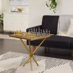 Gold Aluminum Contemporary Game Set Table by Litton Lane -Outlet Litton Lane Store gold litton lane coffee tables 040187 31 1000