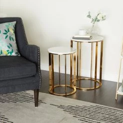 16 in. Gold Round Marble End Table with 2-Pieces by Litton Lane -Outlet Litton Lane Store gold litton lane coffee tables 040318 31 1000