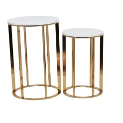 16 in. Gold Round Marble End Table with 2-Pieces by Litton Lane