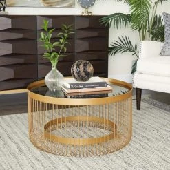 28 In. Gold Metal Contemporary Coffee Table by Litton Lane -Outlet Litton Lane Store gold litton lane coffee tables 041232 d4 1000