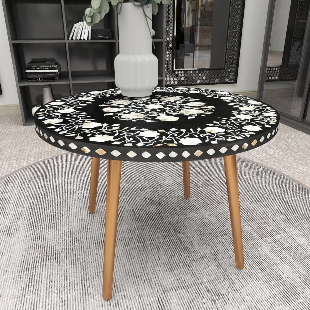 30 in. Gold Round Metal Eclectic Coffee Table by Litton Lane 9 30 in. Gold Round Metal Eclectic Coffee Table by Litton Lane - Image 7