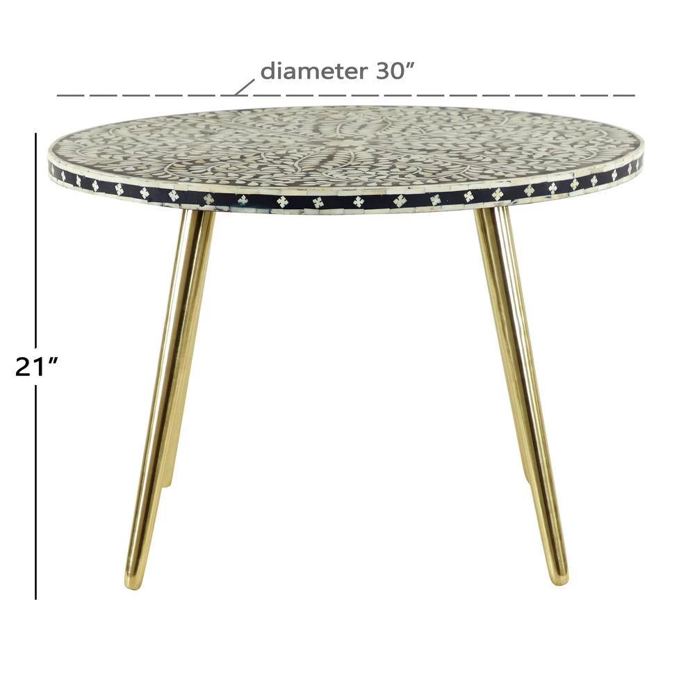 30 in. Gold Round Metal Eclectic Coffee Table by Litton Lane 12 30 in. Gold Round Metal Eclectic Coffee Table by Litton Lane - Image 10