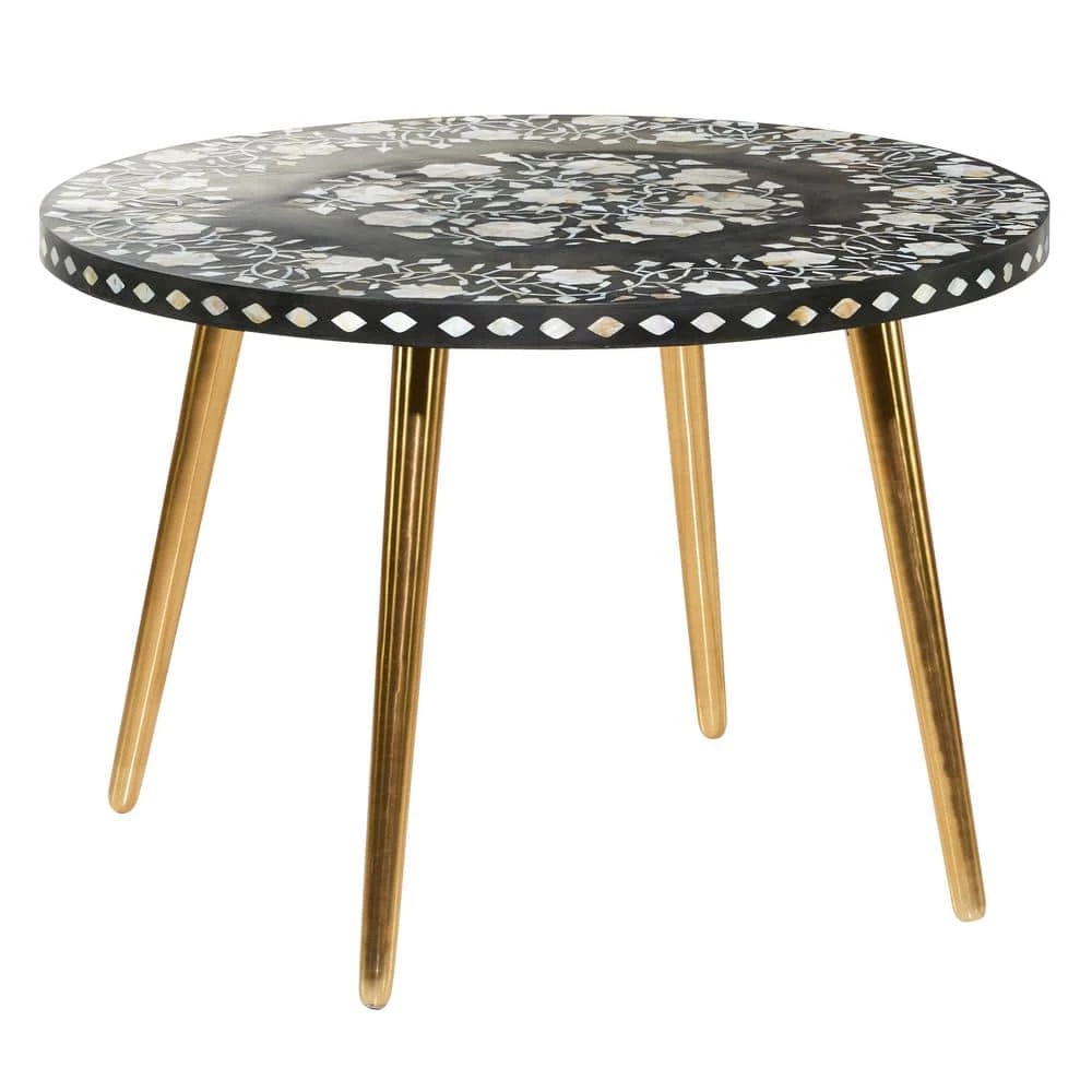 30 in. Gold Round Metal Eclectic Coffee Table by Litton Lane 4 30 in. Gold Round Metal Eclectic Coffee Table by Litton Lane - Image 2