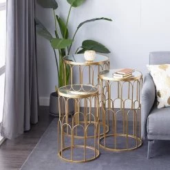 18 in. Gold Round Mirrored End Table with 3-Pieces by Litton Lane -Outlet Litton Lane Store gold litton lane coffee tables 43304 31 1000