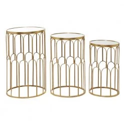 18 in. Gold Round Mirrored End Table with 3-Pieces by Litton Lane