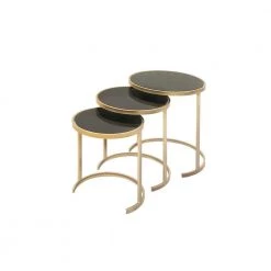 18 in. Gold Round Glass Nesting End Table with Black Top 3-Pieces by Litton Lane