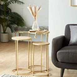 16 in. Gold Round Iron End Table with 3-Pieces by Litton Lane -Outlet Litton Lane Store gold litton lane coffee tables 53755 31 1000