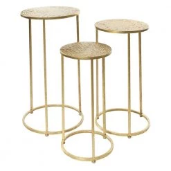 16 in. Gold Round Iron End Table with 3-Pieces by Litton Lane