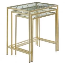 17 in. Gold Large Rectangle Glass End Accent Table with Clear Glass Top (3- Pieces) by Litton Lane -Outlet Litton Lane Store gold litton lane coffee tables 65372 40 1000