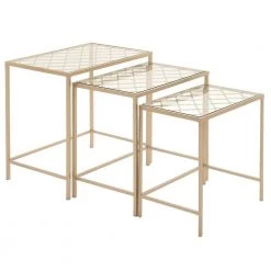 17 in. Gold Large Rectangle Glass End Accent Table with Clear Glass Top (3- Pieces) by Litton Lane