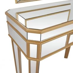 31 in. Gold Glass Glam Console Table with Mirror (Set of 2) by Litton Lane