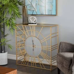 33 in. Gold Metal Contemporary Console Table by Litton Lane 17 33 in. Gold Metal Contemporary Console Table by Litton Lane -Outlet Litton Lane Store gold litton lane console tables 040460 31 1000