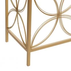 42 in. Gold Rectangle Metal Open Style Quatrefoil Frame Geometric Console Table with Mirrored Top by Litton Lane -Outlet Litton Lane Store gold litton lane console tables 39739 40 1000