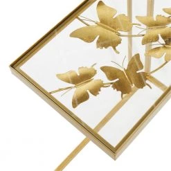 11 in. Gold Rectangle Glass End Table with Clear Top by Litton Lane -Outlet Litton Lane Store gold litton lane end side tables 16439 1f 1000