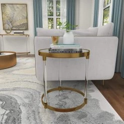 19 in. Gold Round Mirrored End Table with Acrylic Legs by Litton Lane -Outlet Litton Lane Store gold litton lane end side tables 45841 1f 1000