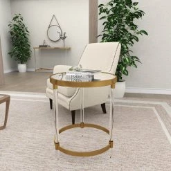 19 in. Gold Round Mirrored End Table with Acrylic Legs by Litton Lane -Outlet Litton Lane Store gold litton lane end side tables 45841 44 1000