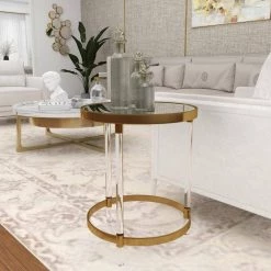 19 in. Gold Round Mirrored End Table with Acrylic Legs by Litton Lane -Outlet Litton Lane Store gold litton lane end side tables 45841 4f 1000