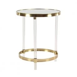 19 in. Gold Round Mirrored End Table with Acrylic Legs by Litton Lane