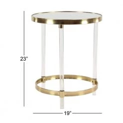 19 in. Gold Round Mirrored End Table with Acrylic Legs by Litton Lane -Outlet Litton Lane Store gold litton lane end side tables 45841 c3 1000