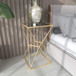 16 in. Gold Square Glass End Table by Litton Lane -Outlet Litton Lane Store gold litton lane end side tables 53756 4f 1000
