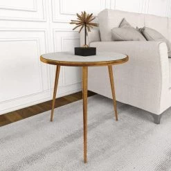21 in. Gold Round Marble End Table by Litton Lane -Outlet Litton Lane Store gold litton lane end side tables 68984 1f 1000