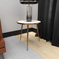 21 in. Gold Round Marble End Table by Litton Lane -Outlet Litton Lane Store gold litton lane end side tables 68984 44 1000