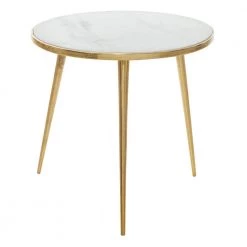21 in. Gold Round Marble End Table by Litton Lane