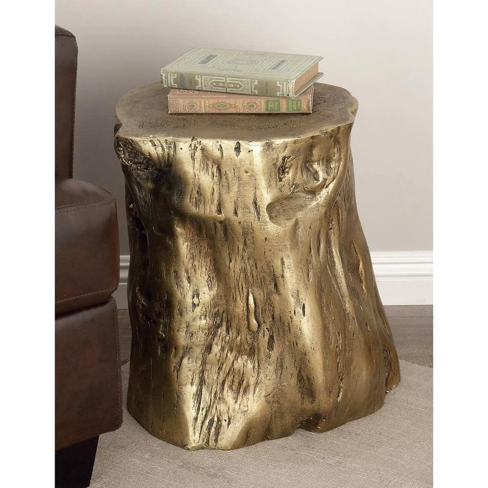 15 in. Gold Round Fiberglass Tree Trunk End Table by Litton Lane 13 15 in. Gold Round Fiberglass Tree Trunk End Table by Litton Lane - Image 11