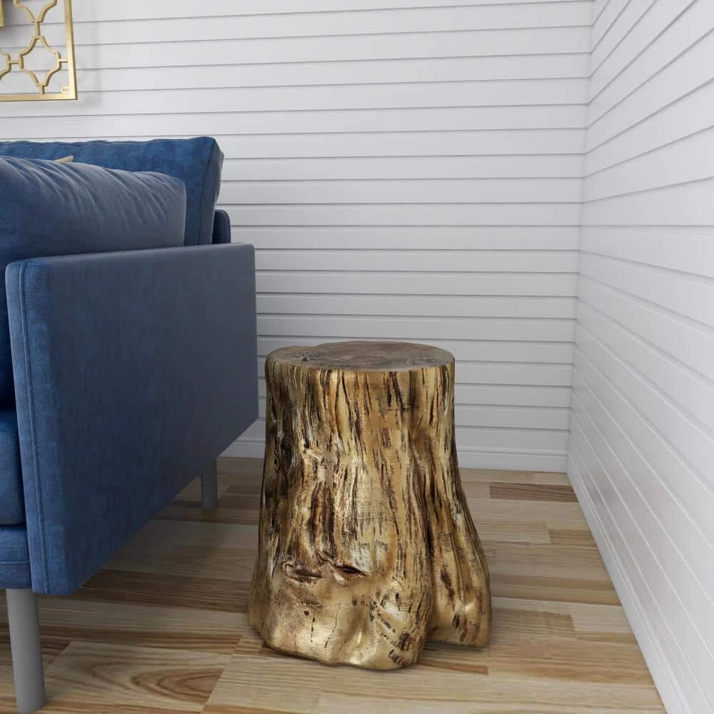 15 in. Gold Round Fiberglass Tree Trunk End Table by Litton Lane 8 15 in. Gold Round Fiberglass Tree Trunk End Table by Litton Lane - Image 6