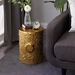 13 in. Gold Cylinder Aluminum End Table by Litton Lane -Outlet Litton Lane Store gold litton lane end side tables 80872 31 1000