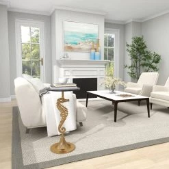 16 in. Gold Round Marble Sea Horse End Table with Black Top by Litton Lane -Outlet Litton Lane Store gold litton lane end side tables 80874 76 1000